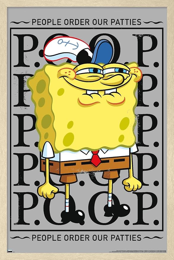 Trends International Nickelodeon Spongebob - P.O.O.P. Wall Poster, 34L x 22.4W, Blonde Framed Version