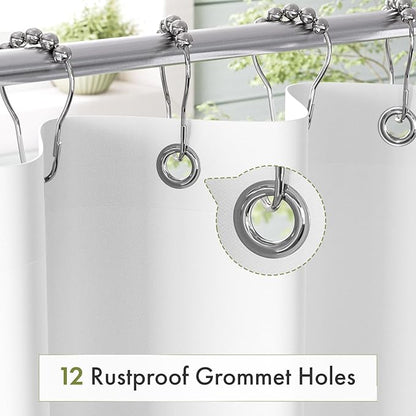 Long Shower Curtain Liner Washable 72x80 Inches, White Shower Liner Fabric with 2 Bottom Stones, Waterproof 2-in-1 Shower Curtain and Liner, 12 Grommet Holes, 120 GSM, White
