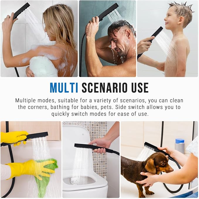 G-Promise All Metal Square 3 Function Handheld Shower Head(Matte Black) | All Metal Construction, 3 Function Modes with Massage, Modern Look, Push Switch, Easy Installation