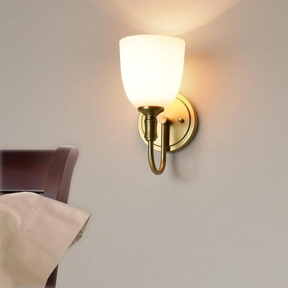 Gold Vintage Traditional 1-Light Indoor Wall Sconce with Frosted Glass Bathroom Bedroom Hallway, 10.6" H x 5.3" W, Aged Brass