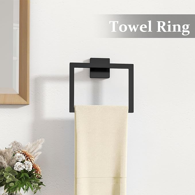 STWWO 10-Piece Matte Black Bathroom Hardware Accessories Set | 24 inch Towel Bar, Stainless Steel Towel Racks for Bathroom, Bath Towel Bar Set Wall Mounted