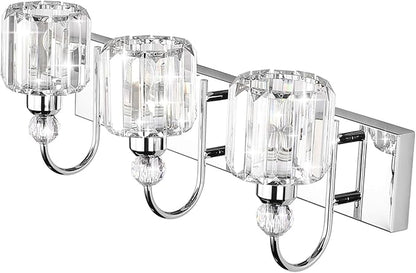 Ralbay Modern LED Crystal Bathroom Vanity Lights 3-Lights Stainless Steel Crystal Vanity Lights Over Mirror Modern Crystal Bathroom Vanity Lighting Fixtures