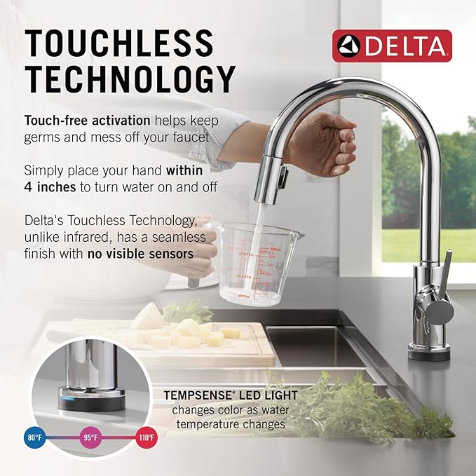 Delta Faucet Trinsic VoiceIQ Touch Kitchen Faucet with Touchless Technology, Chrome Kitchen Faucet, Smart Faucet, Alexa and Google Assistant Voice Activated, Chrome 9159TLV-DST