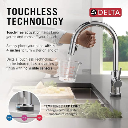 Delta Faucet Trinsic VoiceIQ Touch Kitchen Faucet with Touchless Technology, Chrome Kitchen Faucet, Smart Faucet, Alexa and Google Assistant Voice Activated, Chrome 9159TLV-DST