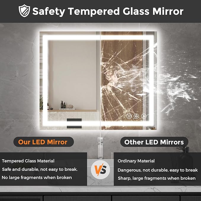 Koonmi 35x24 LED Bathroom Mirror, Shatterproof Mirror with Light | 90CRI Shatterproof Vanity Mirror with Backlit + Front Lit, Easy Install for Bathroom Hotel (IP65)