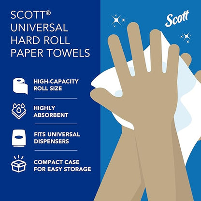 Scott Professional Essential Universal High-Capacity Hard Roll Paper Towels, Bulk (02000), Hardwound 1.75" Core, White, Compact for Easy Storage (6 Rolls at 950' Each, 5,700'/Case)