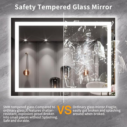 LOAAO 40X30 LED Bathroom Mirror with Lights, Anti-Fog, Dimmable, Backlit + Front Lit, Lighted Bathroom Vanity Mirror for Wall, Memory Function, Tempered Glass, ETL Listed | Anti-Fog, Dimmable, 3 Color Temperature, Backlit + Front Lit, Memory Function, ...