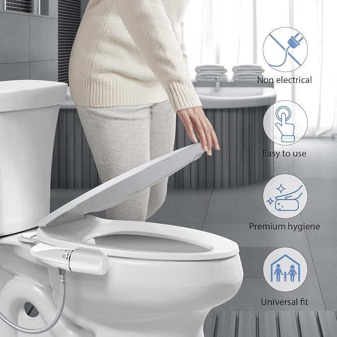 Bidet Attachment for Existing Toilet Seats, Ultra-Slim, Non Electric, Dual Nozzle, Rear & Feminine Wash, Fresh Cold Water Sprayer, Badays Bedets Bedits Badette Bidgets, Black
