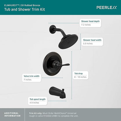 Peerless PTT14465-OB Elmhurst shower trim kit Tub & Shower, With Tub Spout, Oil Rubbed Bronze