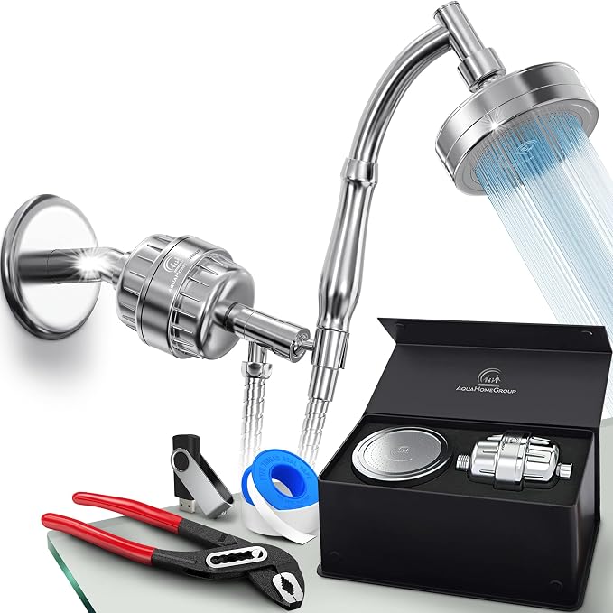 Handheld Shower Head With Filter - 15+2 Stage Filtration for Imporved Water - Vitamin C and E Infused With SPA Effect - High Pressure Head With Hose