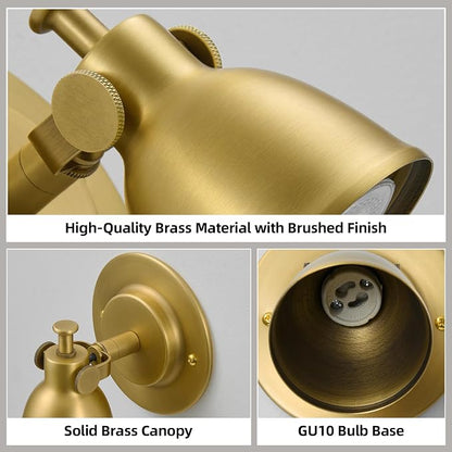 Gold Small Wall Sconce Hardwired Single - Vintage Brass Mini Bell Light | Adjustable Art Deco Fixture with Dimmable Bulb, for Bedside Reading Bedroom Hallway Kitchen Bathroom Vanity Picture Light
