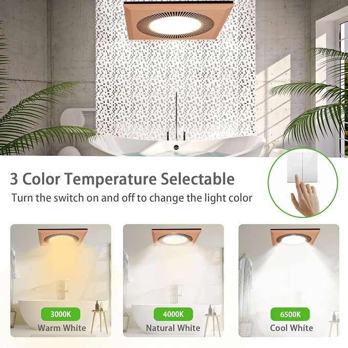 Bathroom Exhaust Fan with LED Light Vent Fans for Ceiling,Ventilation Fan Light Combo 374 CFM 1.2 Sones Quiet for Bathroom Shower Restroom Farmhouse - Adjustable Light 3000K/4000K/6500K