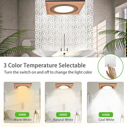 Bathroom Exhaust Fan with LED Light Vent Fans for Ceiling,Ventilation Fan Light Combo 374 CFM 1.2 Sones Quiet for Bathroom Shower Restroom Farmhouse - Adjustable Light 3000K/4000K/6500K