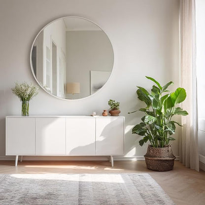 Large Round Mirror 40 inch, White Circle Mirror Matte Metal Frame | Matte White Metal Frame, High Definition Mirror, Rust-resistant, Easy installation, Restroom, Cloakroom, Guest Room, Hallway
