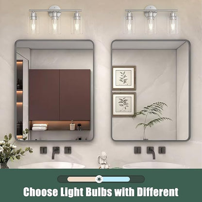 Espird Bathroom Vanity Light Fixtures Brushed Nickel, 3 Lights Bathroom Over Mirror, UL Certified, Modern Wall Lighting Fixtures with Glass Shade, E26 Socket