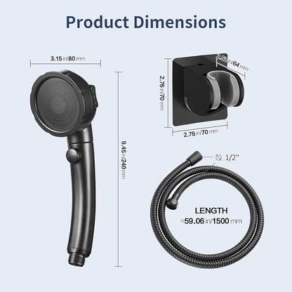 HANLIAN Black On/Off High Pressure Handheld Shower Head for RV Camper | 3 Spray Modes Shower Head with Pause Button, Water Saving Shower Head with Hose and Adjustable Self-adhesive Holder