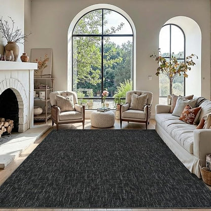 Garvee Modern 5x7 Rugs for Entryway Solid Color Washable Area Rugs, Black | Rubber Backing Neutral Textured Non Shedding Stain Resistant Low Pile Foldable Soft Rug for Bedroom Nursery Living Room