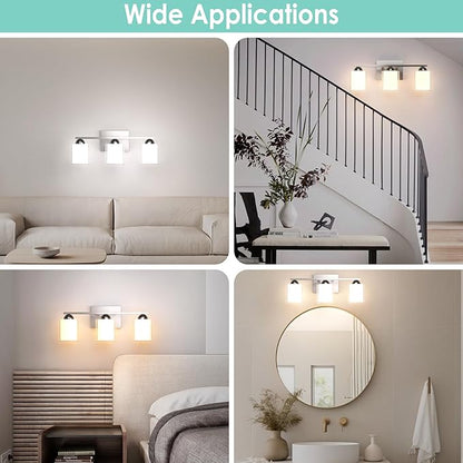 Quntis 3 Light Brushed Nickel Bathroom Light Fixtures, Modern Vanity Lights Over Mirror with 5 Colors & Stepless Dimmable, 16 Inch LED Bathroom Lighting with Milk White Frosted Glass (Bulbs Included)