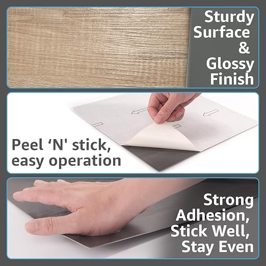 Art3d 30-Pack Peel and Stick Vinyl Floor Planks, 12" x 12", Light Brown Ash | Premium Vinyl, Self-Adhesive, Waterproof, Wood Grain, Fade-Resistant, Scratch-Proof, Ideal for Kitchen, Dining Room, Bedrooms