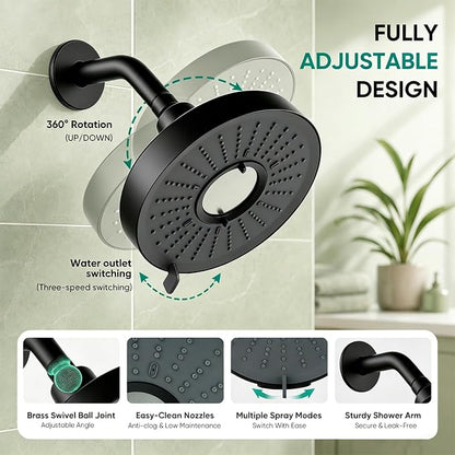 Tub Shower Faucet Set Valve Included with 6-Inch filter Rain Shower Head and Tub Spout Single-Handle Tub and Shower Trim Kit Matte Black