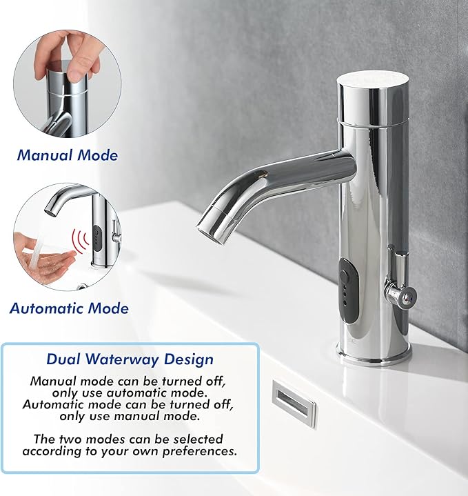 Manual and Automatic Faucet, Touchless Bathroom Faucet with One Temperature Control Rod, Chrome, TS-5303C