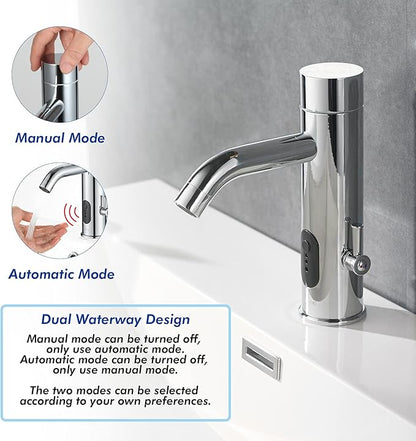 Manual and Automatic Faucet, Touchless Bathroom Faucet with One Temperature Control Rod, Chrome, TS-5303C