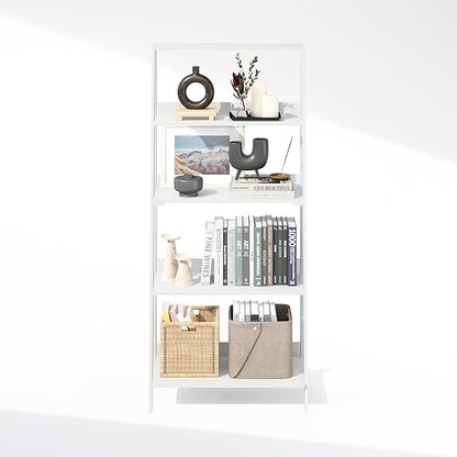Furinno Ladder Display Shelf, 5-Tier Ladder Shelf, Ladder Bookshelf, Display Storage Shelves, 13 x 23.6 x 53.5, for Living Room, Home Office, White