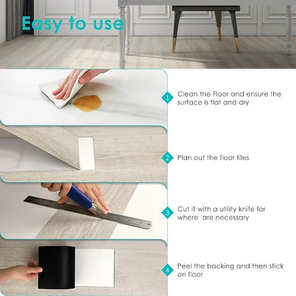 MULGREAT Peel and Stick Floor Tile, 54 Sq.Ft Self Adhesive Vinyl Flooring Plank, 36 Pieces Waterproof Heavy Duty Wood Grain Tiles, 36"x6" DIY Planks for Bedroom Kitchen Apartment Bathroom White