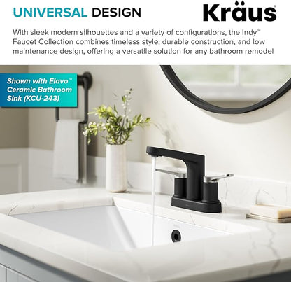 KRAUS Indy Centerset Bathroom Faucet in Spot-Free Brushed Nickel/Matte Black with 2 Handles, Pop Up Drain and Supply Lines, FUS-14102SFBNMB