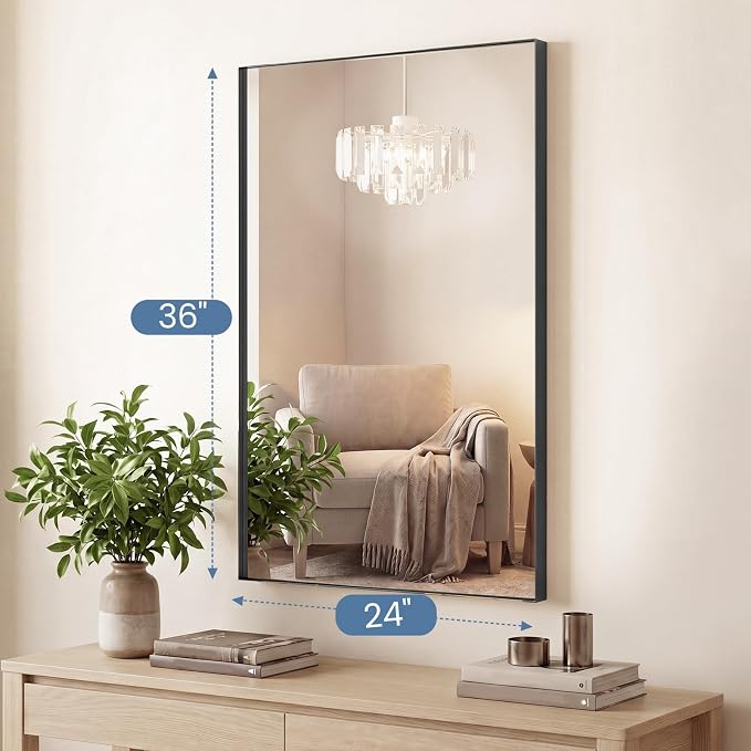 DUMOS 24"x36" Wall Mirror, Bathroom Mirrors for Over Sink, Black | Tempered Glass & Anti Rust Metal Frame, Decor for Entryway, Living Room, Bathroom, Vanity