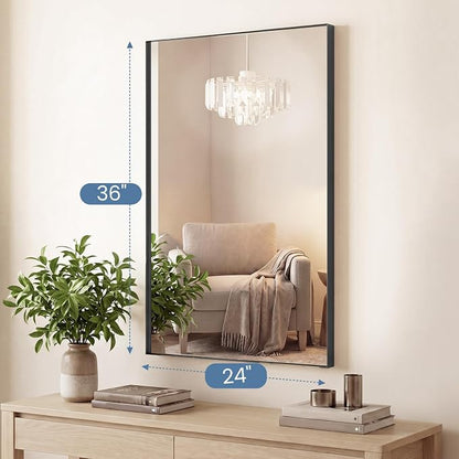 DUMOS 24"x36" Wall Mirror, Bathroom Mirrors for Over Sink, Black | Tempered Glass & Anti Rust Metal Frame, Decor for Entryway, Living Room, Bathroom, Vanity