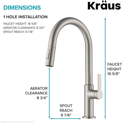 KRAUS Oletto Single Handle Pull Down Kitchen Faucet in Spot Free Stainless Steel, KPF-2820SFS