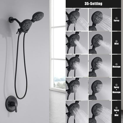 Black Shower Faucet Set with Tub Spout - Tub and Shower Faucet Combo| Dual 2 in 1 Shower System with Handheld Showerhead 3-way Water Diverter Shower Trim Kit(Pressure Balancing Valve Included)