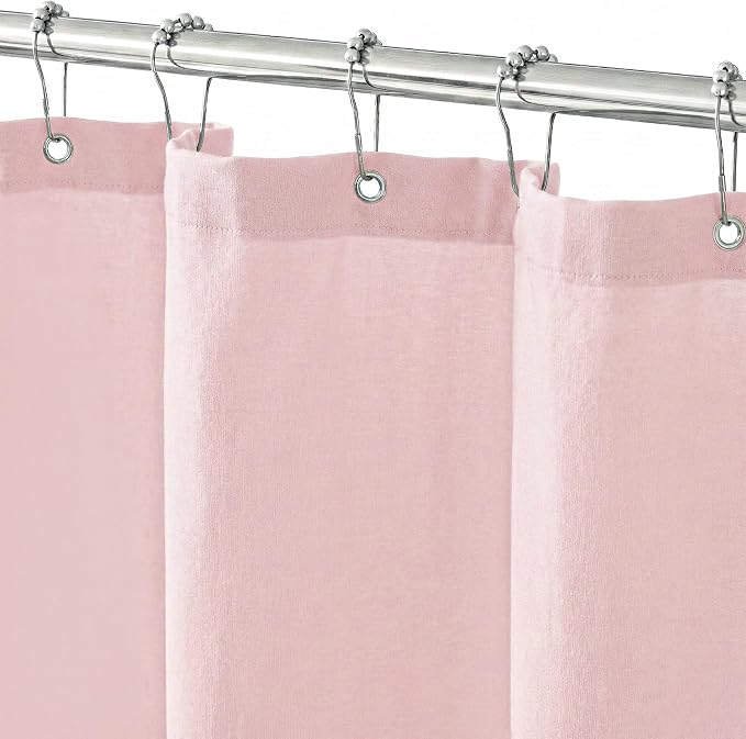 Seasonwood Pink Linen Shower Curtain Farmhouse Bathroom Decor 72x72 Inches | Boho Bathroom Decor,12 Sturdy Stainless Steel Sliding Hangers,Rustic Country Style,Linen Shower Curtains for Bathroom