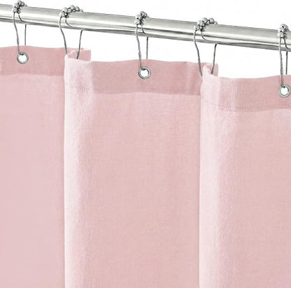 Seasonwood Pink Linen Shower Curtain Farmhouse Bathroom Decor 72x72 Inches | Boho Bathroom Decor,12 Sturdy Stainless Steel Sliding Hangers,Rustic Country Style,Linen Shower Curtains for Bathroom