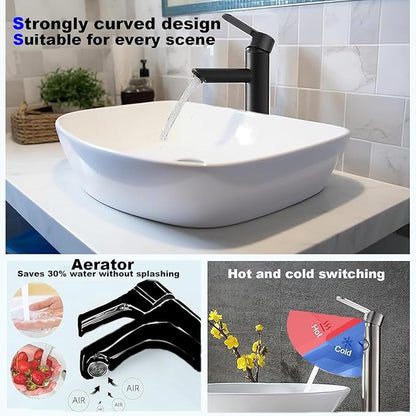 Bathroom Cold & Hot Stainless Steel Faucet, Ceramic Valve Cylinder; Silent Anti-Drip, Single Handle, Water Saving, Washbasin Sink, for Bathroom & Basin, Small Kitchen Faucet (Black-h)