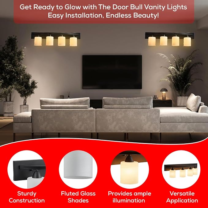 4-Light Bathroom Vanity Light Fixture – Oil Rubbed Bronze | Modern Frosted glass shades with E26 socket. Matte Wall sconce lighting perfect over mirror, kitchen, hallway, or entryway