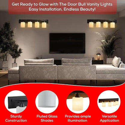 4-Light Bathroom Vanity Light Fixture – Oil Rubbed Bronze | Modern Frosted glass shades with E26 socket. Matte Wall sconce lighting perfect over mirror, kitchen, hallway, or entryway
