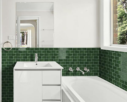 Green Peel and Stick Backsplash Subway Tile for Kitchen 10-Sheet | Thick,Self Adhesive,Wall,Sticky,Brick,for Bathroom,Laundry,Sink,12"×12"