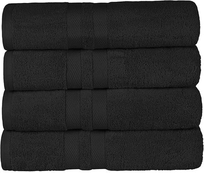 Superior Ultra-Soft 4-Piece Cotton Bath Towel Set, Home Essentials Includes 4 Bath Towels, Absorbent Towels for Daily Use, Guest/Master Bathroom Decor, Shower Basics, Quick Dry - Black