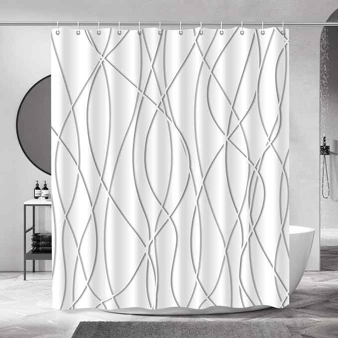 Striped Shower Curtain for Bathroom, Grey Shadow, 72" W x 72" L | with Hooks, Modern Hotel Style, Water Repellent, Washable, Weighted Hem