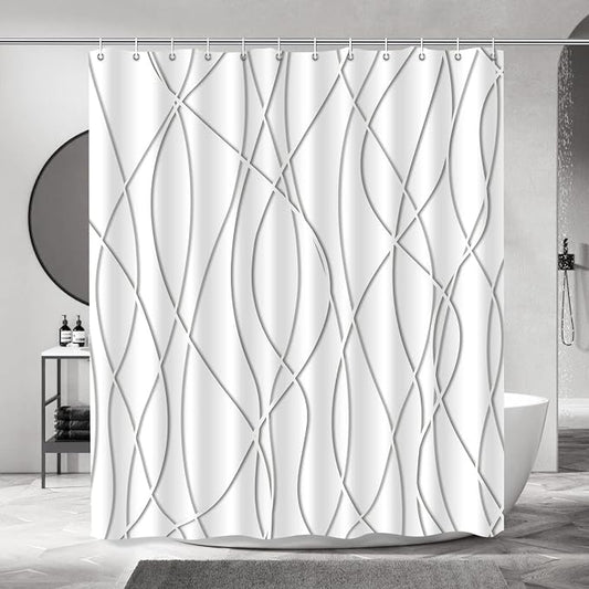 Striped Shower Curtain for Bathroom, Grey Shadow, 72" W x 72" L | with Hooks, Modern Hotel Style, Water Repellent, Washable, Weighted Hem
