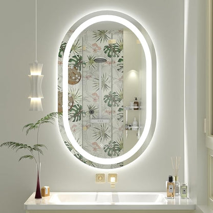 OKPAL 24x36 Oval Lighted Bathroom Mirror, LED Bathroom Mirror with Lights, Oval LED Mirror for Bathroom, Anti-Fog, Shatter-Proof, Dimmable, Memory, 3 Colors (Front Lights + Backlit)
