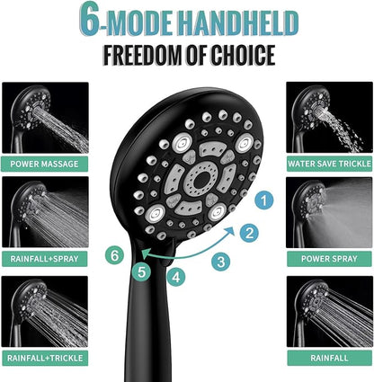 SR SUN RISE Matte Black Shower Faucet Set - 12 Inch Rain Shower Head with Adjustable Slide Bar Combo Set - Wall Mounted Rain Shower System Bathroom (Valve and Trim Kit Included)