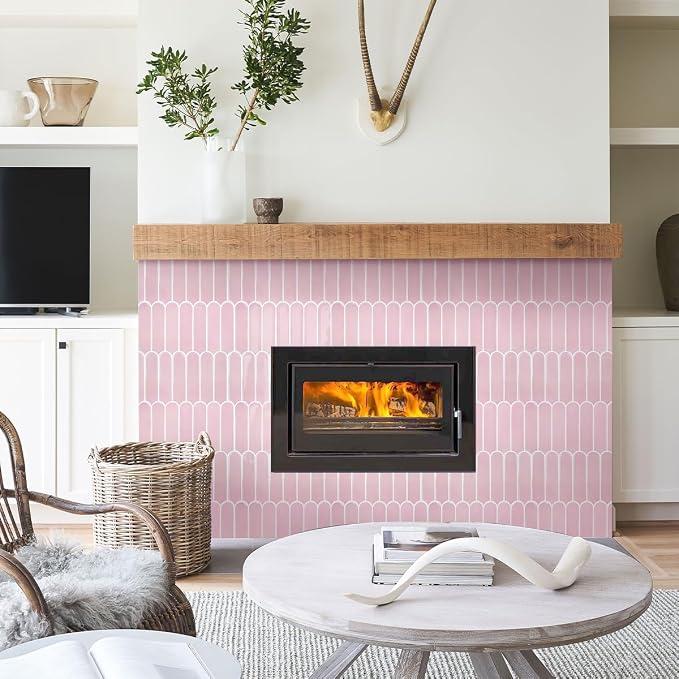 Commomy Thicker Pink Peel and Stick Tile Backsplash - 10 pcs of 12" x 12" - 3D Adhesive Peel and Stick Backsplash for Kitchen, Bathroom, Removable, Waterproof, Vinyl Wall Tile