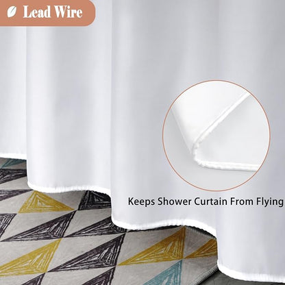 UFRIDAY Long White Shower Curtains 72 x 75 inches, Modern Water Repellent Cloth Polyester Fabric Shower Curtains for Bathroom with See Through Top Window