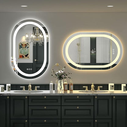OKPAL 40x20 Oval Lighted Bathroom Mirror, LED Bathroom Mirror with Lights, Lighted Vanity Bathroom Mirror, Anti-Fog, Shatter-Proof, Dimmable, Memory, 3 Colors (Front Lights + Backlit)