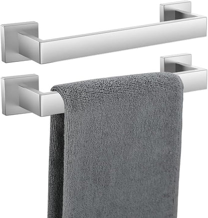 Towel Bar 2 Pack for Bathroom 12 Inch Brush Nickel Towel Holder 12/16/20/24/28/32/36 In Stainless Steel SS304 Rustproof Towel Rack Modern Square Towel Rod for Bathroom Wall(2, Brushed Nickel, 12 Inch)