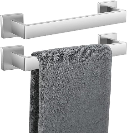 Towel Bar 2 Pack for Bathroom 12 Inch Brush Nickel Towel Holder 12/16/20/24/28/32/36 In Stainless Steel SS304 Rustproof Towel Rack Modern Square Towel Rod for Bathroom Wall(2, Brushed Nickel, 12 Inch)