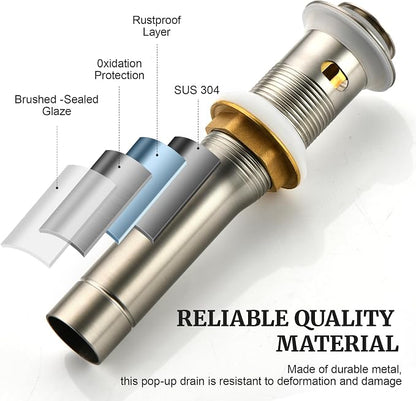 Pop up Sink Drain Stopper for Bathroom Vessel Vanity Sink Art Basin Brushed Nickel, Small Cap with Overflow, Metal Pop up Drain Strainer with Detachable Basket Stopper | Pop Up Drain, Made of Metal, Small Cap, with Detachable Basket Stopper, Drain Fast...